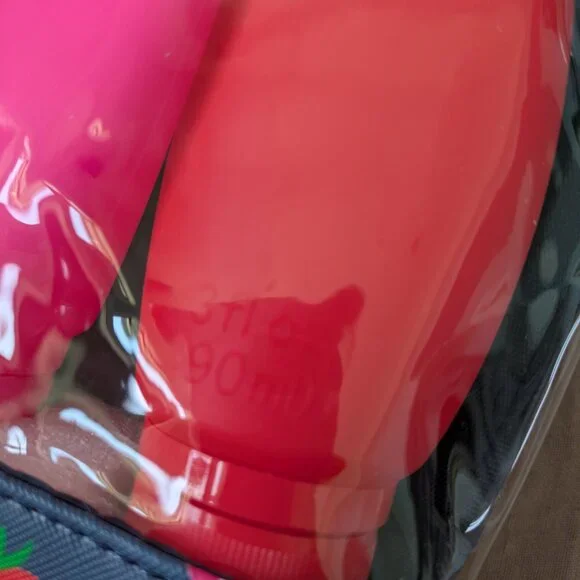 🌸 TSA Approved Clear Strawberry 4 Silicone Bottle Set & Pouch, Pink & Red NWT - Picture 5 of 8